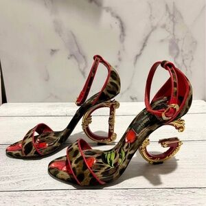 Dolce and Gabbana Baroque Cherry Leopard Heels 38.5